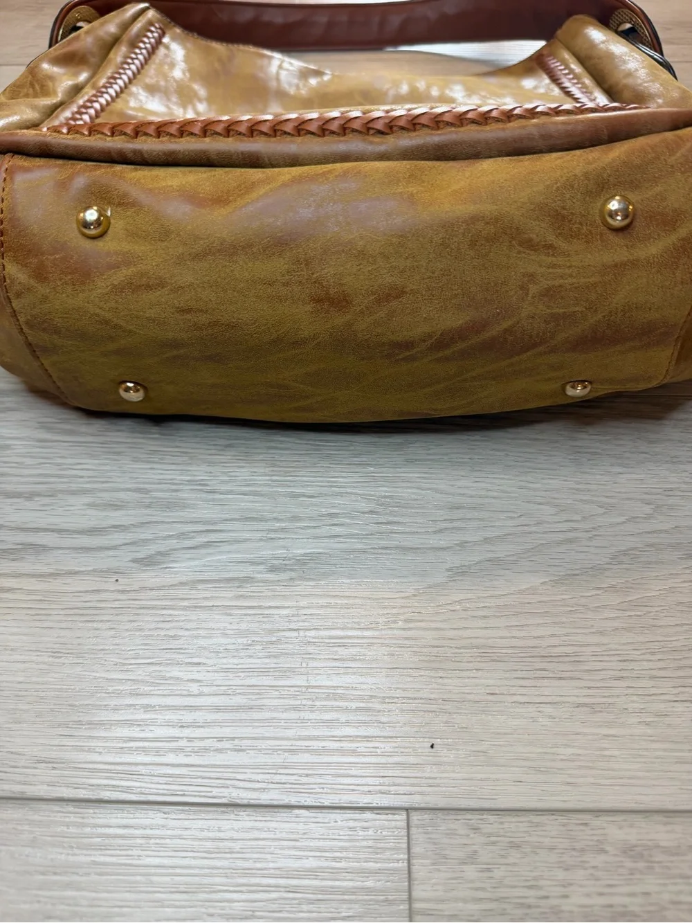 Boho Brown Hobo Bag Purse Faux Leather Distressed Finish Braided Strap Western